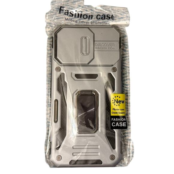 iPhone 14 Pro Max Military Grade Ring Holder Silver Case with Camera Lens Cover - Picture 2 of 10